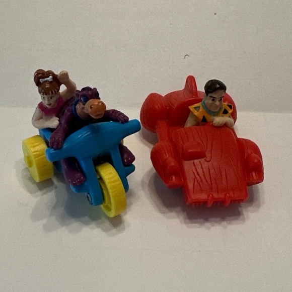 1990 VTG Hana Barbera Flintstones TV Cartoon Pebbles Dino and Fred Cars - Picture 1 of 5